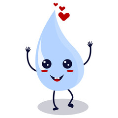 Cute Happy Water Drop Character Isolated on White Background. Vector Flat Cartoon Illustration.