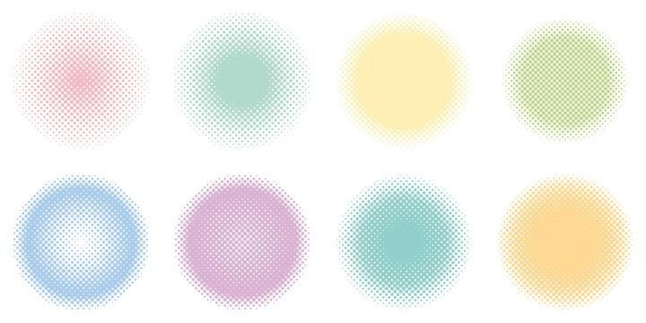 ハーフトーン　丸　シンプル　ベクター　イラスト　セット　カラフル