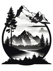 Silhouette Landscape and Mountain Vector Generative Ai 