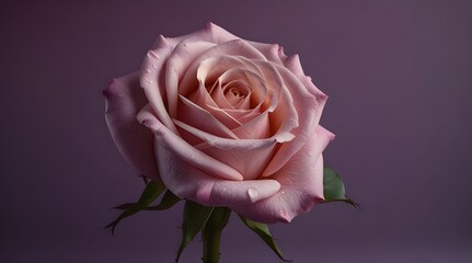 Fototapeta premium Tender pink colored rose on purple gradient background.generative.ai 