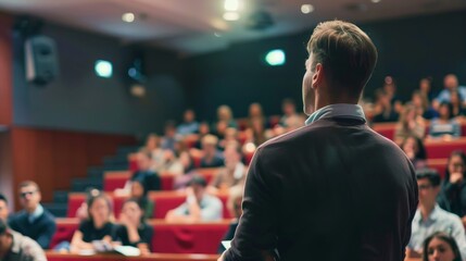 Business owner standing in front and leading a group of committed entrepreneurs