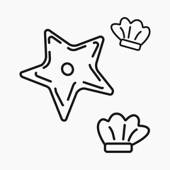 Obraz premium line icon of starfish and shell isolated on white
