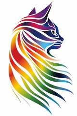 Colorful Abstract Cat Profile Illustration, Vibrant and dynamic abstract illustration of a cat in profile view, featuring a rainbow gradient and flowing lines.
