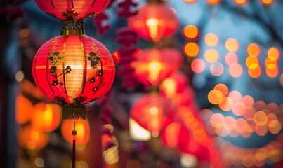 busy Chinese New Year light lanterns ,  Generative AI