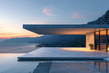 Luxury Island Villa With Infinity Pool At Sunset.