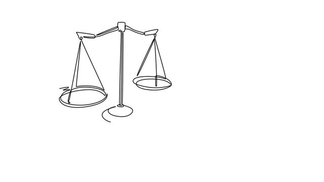 Law concept. Single line draw design. Full length animation illustration. High quality 4k footage.