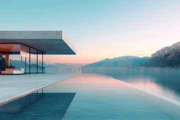 Fototapeta premium Luxury Island Villa With Infinity Pool At Sunset.