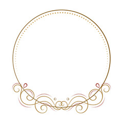 Vector round floral frame with vintage style curves and swirls decoration.