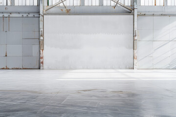 Obraz premium Industrial warehouse spaces in neutral colors with copyspace for text.