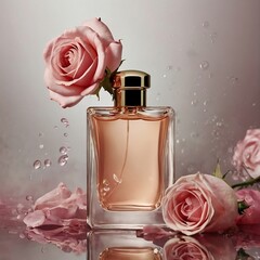 perfume bottle and rose