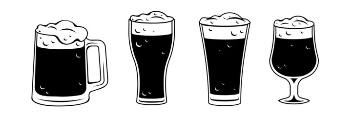 Beer vector. Beer bottle, glasses, can.