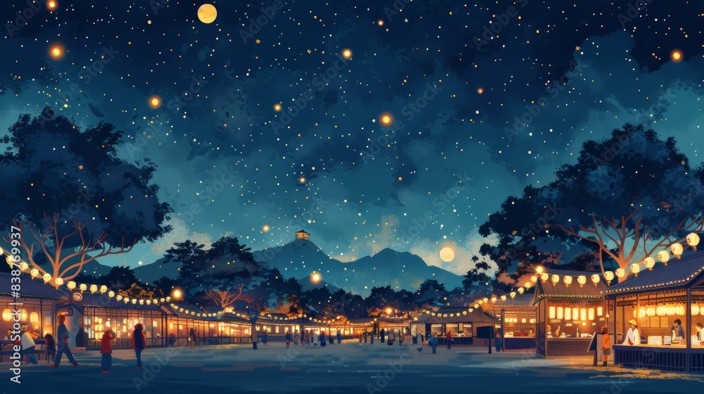 Wall mural night market illustration