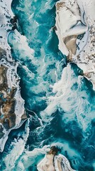 Aerial Drone View of Glacier Patterns and Ice Forms