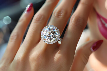 ダイヤモンドの指輪をしているきれいな女性