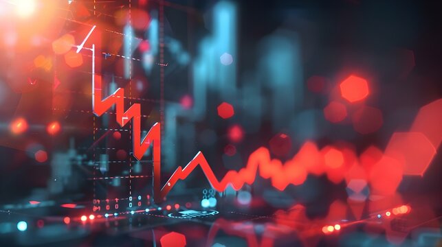 Red down arrow on abstract background chart