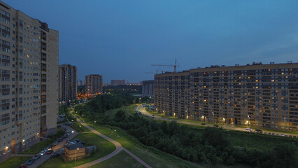 City landscape, St. Petersburg sky. Outskirts of the city, Devyatkino metro station.
