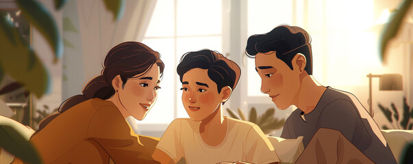 group of people talking on the phone in a cafe