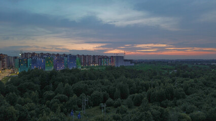 City landscape, St. Petersburg sky. Outskirts of the city, Devyatkino metro station
