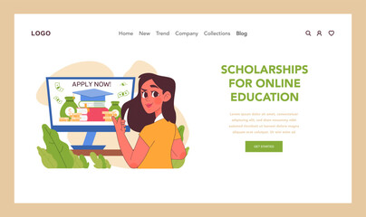 Scholarships for online education. Flat vector illustration