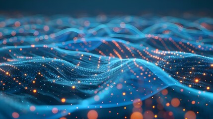 Abstract wave with moving dots and lines