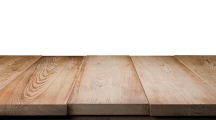 Wooden table top with transparent background.