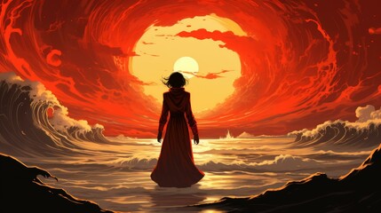 Vibrant outro illustration with bold contrasts and intricate patterns, featuring flat textures and high detail.