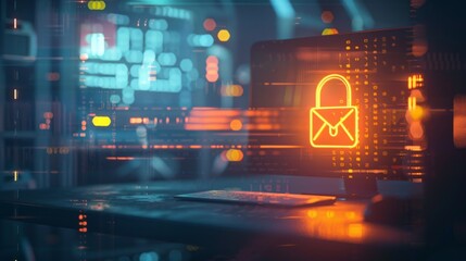 Fototapeta premium Cybersecurity Concept with Lock Icon on Computer Screen.