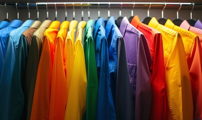 Rainbow shirt collars in close-up view