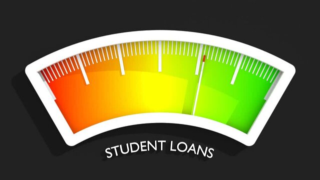 Student loans decrease level on measure scale. Instrument scale with arrow. Concept for the cost of a college and university education