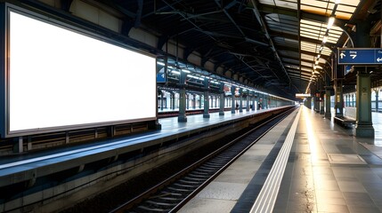 Long white empty signboard hanging on concrete urban bridge for commercial information and advertise message