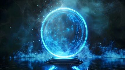 Obraz premium Blue hologram portal in a magic fantasy setting