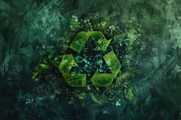 This graphic presents the universal recycle symbol, embellished with vibrant green elements.