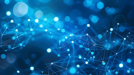 Abstract connected dots and lines on blue background