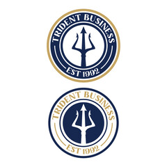 Trident Neptune God Poseidon Triton King Spear Label logo design vector template
