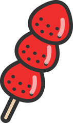 いちご飴のアイコン（線画カラー）のイラスト