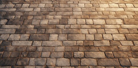 sidewalk texture of a cobblestone road with a parked car on the left, a brick wall in the center, and a metal pole on the right