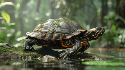 Close-up of a sea turtle. Solitary.