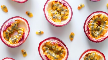 Top view of Passionfruit slice background on white background