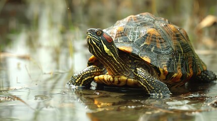 Obraz premium Close-up of a sea turtle. Solitary.