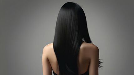 Obraz premium Elegant Back View of Model with Long, Silky Straight Black Hair: Ultra-Realistic 