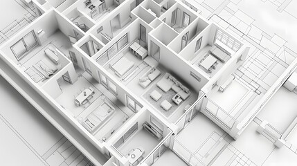  a detailed floor plan showcasing distinct zones, such as private bedrooms, semi-private home offices, and public living areas, designed to optimize space utilization and privacy