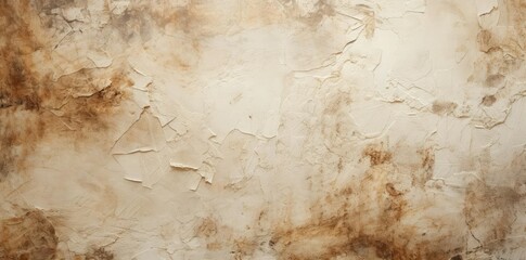 Fototapeta premium rough texture of an old wall with peeling paint, featuring a ladder, a paintbrush, and a hammer on a wooden surface