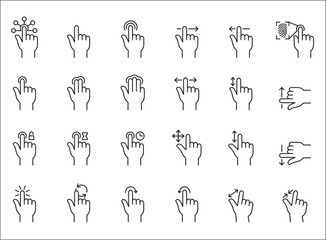 Finger touch screen gesture icon set. Touch and swipe gesture vector icons. Touch screen operation and navigation symbol. Contain icon like double tap, long click, zoom, move. Vector stock image.