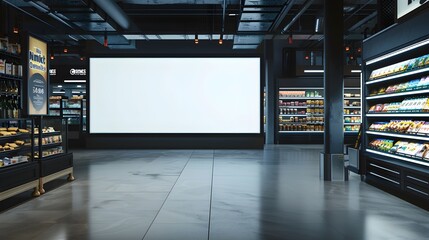 Mockup advertising board in front of supermarket Blank price list board Mock up billboard for your text messege or mock up supermarket