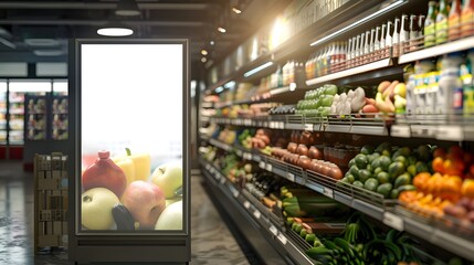 Mockup advertising board in front of supermarket Blank price list board Mock up billboard for your text messege or mock up supermarket