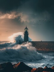 Fototapeta premium Lighthouse in Stormy Weather