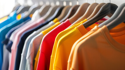 clothes of bright colors on a hanger in a row