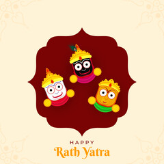 Happy rath yatra hindu festival greeting design