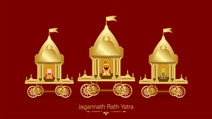 Lord jagannath rath yatra celebration banners with golden chariot rath temple design
