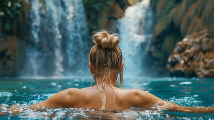 Fototapeta premium Summer Fun Under the Waterfall Generative AI